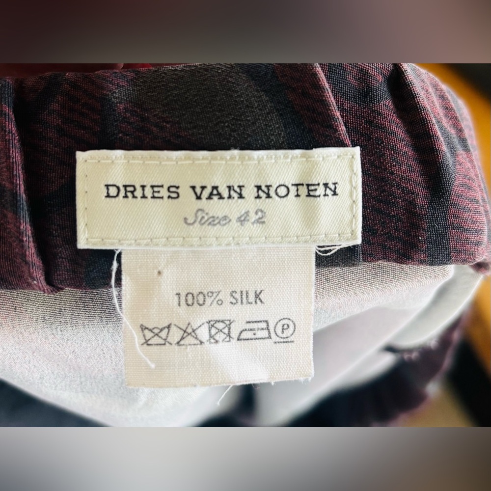 Dries Van Noten 100% Silk Black & Maroon Cloud Botanical Motif Trousers Size: 42 - Picture 4 of 6